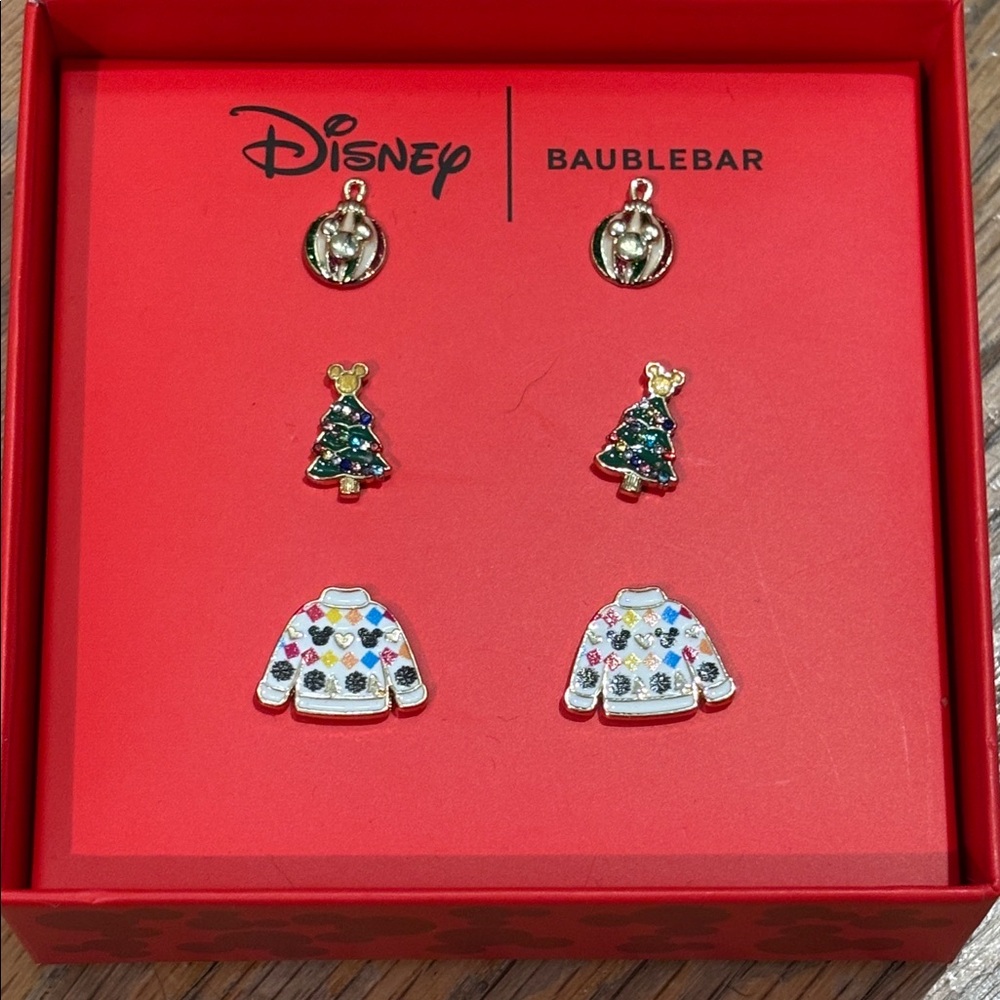NIB Disney BaubleBar Disney Holiday Earrings Stud Set